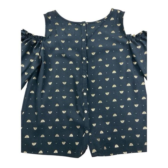 Lauren Conrad black and gold foil bee cold shoulder top - Picture 6 of 7